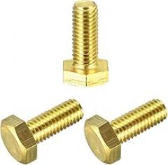 uxcell Brass Hex Bolts, M8x20mm 3pcs Fully Thread Grade 4.8 Solid Brass Hexagon Head Bolt Machine Screws for Machinery