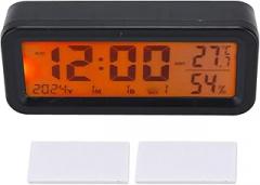 Car Dashboard Clock, Luminous Electronic Clock with Temperature Humidity Calendar Display, Solar Panel Type C Charging, for Car Truck Office Home