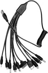 Portable 10 in 1 USB Charging & Data Transfer Cable Spring Coiled Sync Wire for LED Light Fan Toy Various Electronics