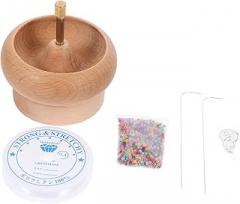 TEHAUX 1set Wooden Beading Bowl for Bracelet Making Convenient Bead Stringing Tool Needle for Craft and Easy to Use