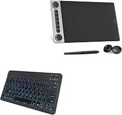 BoxWave Keyboard Compatible with Huion Inspiroy Dial 2 - SlimKeys Bluetooth Keyboard - with Backlight, Portable Slim LED 7 Colors - Jet Black