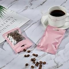 50Pcs Resealable Mylar Bags with Front Window Smell Proof Bag Lip Gloss Packaging Pouch Bag for Cookies Sample Food Jewelry Electronics Cute (Pink, 3x4.7 Inches)