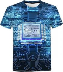 UOHLCX HBJWOV 3D Printed T Shirt Men Casual Electronic Chip Short Sleeve Streetwear Oversized T-Shirt