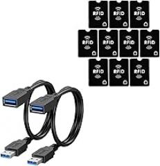 SaiTech IT 2 Pack Short Length 1 Feet USB 3.0 Extension Cable Bundle with Set of 10 RFID Blocking Sleeves Best Way to Protect Your Cards from Electronic Theft – Black