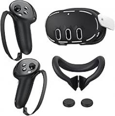 Silicone Protective Cover Set Compatible with Meta/Oculus Quest 3 Accessories,Silicone Covers Contain VR Shell Cover&Controller Grip Cover&Silicone Face Cover for The Protection.