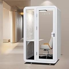 Modular Soundproof Office Pod, Mobile Private Meeting Booth, Noise Reduction Work Cubicle, Versatile Movable Room with LED Light, Fans and AC USB Ports