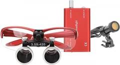 DY-409 3.5X420MM Dental Binocular Loupes with 5W LED Headlamp with Cloth Bag Color Red