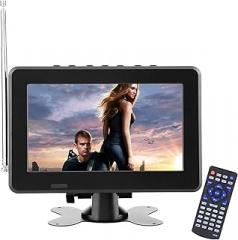 Yoidesu Portable TV LCD Monitor, 10in 1080P Rechargeable Car Digital TV with ATSC Tuner, , AV in Out, FM Radio, SD, MMC, USB, TV Stand and Remote Control for Car Travel, Mini