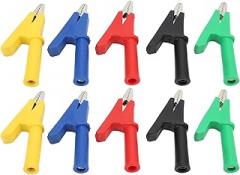 10 pcs 10A Heavy Duty Insulated Crocodile Clamps 10mm Opening, PVC Sheath, Brass Teeth, Multimeter Test Leads for Automotive, Electronic, Industrial