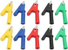 10 pcs 10A Heavy Duty Insulated Crocodile Clamps 10mm Opening, PVC Sheath, Brass Teeth, Multimeter Test Leads for Automotive, Electronic, Industrial