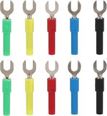 Estink 10PCS Fork Spade Wire Connectors Banana Plug Adapter Spade Terminal Connectors with 4mm Hole PVC Brass Material for Electronic Industrial Equipment Solar Cells