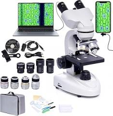 SELFIE CAT Laboratory Binocular Microscopes for Adult, 200X-5,000X Compound Biological Compound Microscope with 6X Multiplier, Electronic Eyepieces & Phone Adapter for Students, Adults, Beginners