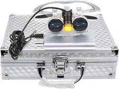 BONEW-Oral 2.5X 420MM Surgical Binocular Loupe Magnifier + 3W Clip On Head Lamp With Filter+ Aluminum Box (Silver)