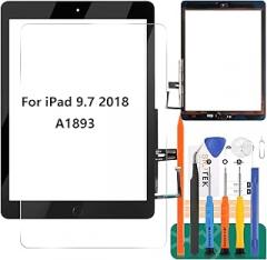for iPad 9.7 2018 Touch Screen for iPad 6 Digitizer 6th Gen A1893 Screen Replacement A1954 Touch Glass Front Panel Sensor Installed Adhesive +Tools+Tempered Glass (with Home Button) (Black)