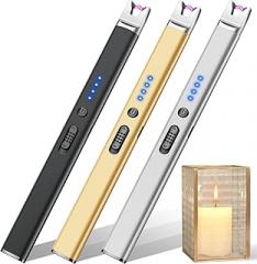 LcFun 3 Pack Candle Lighter Electric USB Rechargeable Plasma Arc Lighter with Safety Lock, Windproof Flameless Long Lighters for Candle, Grill, BBQ, Camping, Gas Stoves (Black,Silver,Gold)