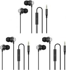 Wired Earbuds -Compatible Calling Phone Call in Ear Earphone Dynamic Music Wired Headset Computer Accessories Black 3Pcs