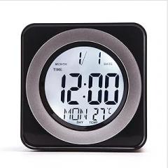 CHEOTIMESmall Digital Alarm Clock for Bederoom, Big Numbers LCD Display, Electronic Clock Bedside Desk Clock with with Calendar Temperature Display (Black)