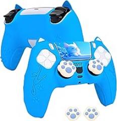DLseego Cute Silicone Case for PS5 Controller with 2 Joystick Caps and 2 Stickers for Touchpad, Non-Slip, Scratch-Resistant and Shockproof, Blue