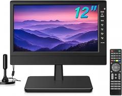 Feihe 12 Inch Small TV with HD Display, Antenna,HDMI,AV,USB Ports, Built-in Digital Tuner and Compact Design for Kitchen, RV, and Travel Use
