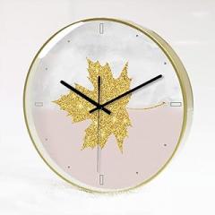 CHTEMKSJ Modern and Simple Gold Frame Graphics Gold Leaves Simple Glass Creative Personality Electronic Watches and Clocks, Metal Materials Mute Bell The Size of 35cm * 35cm * 4.5cm