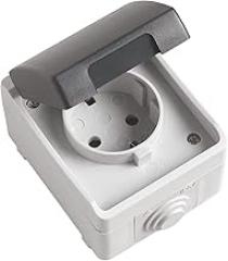 Amig - IP54 Waterproof Schuko Simple Socket Base with Cover Mod.3600 - Max Voltage 230V - Anti Humidity Suitable for Outdoor and Indoor - Ideal for Terraces, Gardens, Garages or Storage Rooms