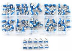100pcs Film Variable Resistor Potentiometer Assortment, 10 Values 500ohm to 1M ohm, Adjustable Resistors Set in Plastic Box for Electronics Projects, 500ohm to 1M ohm