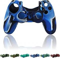 Skque® Soft Silicone Camouflage Skin Case Cover for Sony PS4 PlayStation 4 Controller, Blue & Black
