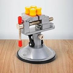 Mini Bench Vise with Suction Base, 360° Rotating Aluminum Alloy Jewelry Making Vise for Electronics Repair, Hobbyist Small Parts Holding(with Screws)