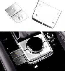 Aluminum Alloy Electronic handbrake Button Sticker Center Console Frame Cover Decoration Sticker Fit for Mazda (6 Pieces/Set of Decorative Stickers (Silver))