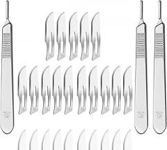 Dermaplaning Pack of 45 Disposable Size.#10 Scalpel Blades Sterile with 3 x Stainless Steel Scalpel Handle Size. #3