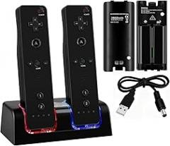 Wii Remote Battery Charger 2 Controller Charging Station for Nintendo Wii with 2 Pack 2800mAh Rechargeable Battery Pack Includes USB Wall Adapter & 6ft Cord