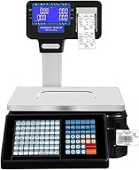 Digital Price Label Printing Scale, Electronic Barcode Weighing Scale Cash Register with Receipt Printer, 30kg Double-Sided LCD Display, 63 Shortcut Keys Commercial Scale,