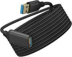 USB 3.0 Nylon Braided Extension Cable Male to Female 10ft High-Speed Data Transfer Computer Camera Extension Cable for Electronics Black
