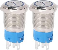 Stainless Steel Push Button Switch LED Light IP65 Waterproof Dustproof 5 Pin 3V 6V 12V 24V 220V Sturdy Control Panel Switch for Industrial and DIY Use (3-6VDC)