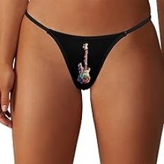 Colorful Electronic Guitar Funny Women's Thongs Breathable G-String Panties Low Rise T-back Underwear