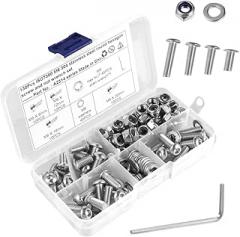 GARVALON Stainless Steel Round Socket Screws and Nuts Assortment Kit Stainless Steel Machine Screws for Woodworking and Electronics Transparent Storage Case