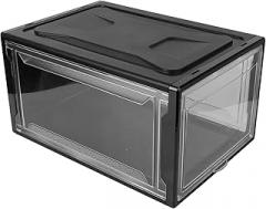 Milisten Stackable Shoe Storage Box with Flip Lid Large Black Shoe Organizer Cabinet for Men and Women for Closet and Entryway