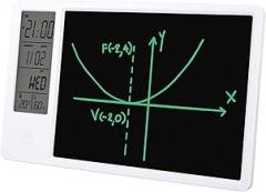 Desktop Calendar, Electronic Desktop Calendar with Notepad, Erasable LCD Writing Tablet Digital Clock Date Display for Home Office, Portable and Foldable Stand (White)