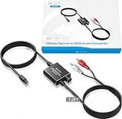 eSynic Portable Optical to RCA Adapter-Volume Control-Built in Voice Amplifier Chilp- 192kHz DAC Converter with 7ft Cable-Plug & Play- for Gaming Console/Blu-Ray/DVD/HDTV to R/L Stereo Audio System
