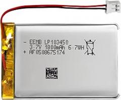 EEMB Lithium Polymer Battery 3.7V 1800mAh 103450 Lipo Rechargeable Battery Pack with 2 Wires JST 2.0mm Connector for Speaker and Wireless Device- Confirm Device & Connector Polarity Before Purchase