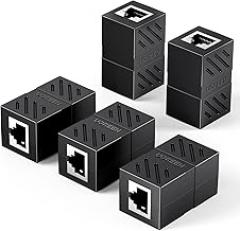 UGREEN RJ45 Coupler Ethernet Extender Connector 5 Pack Inline Coupler Cat7 Cat6 Cat5e Ethernet Cable Adapter Female to Female Black