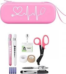 BOVKE Pearl Pink Stethoscope Case with 12Pcs Nurse Supplies Kit