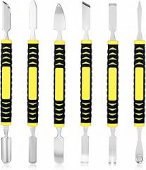 6 Piece Metal Spudger Tool Kit, Dual-End Mini Pry Bar Set, Mini Metal Pry Tool Kit, Non-Slip Handle Disassemble Installation Repair Tools for Digital Appliances Electronic Devices