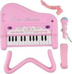 Key Electronic Keyboard Piano Mini Musical Instrument with Microphone Beginners Portable Blue (Pink)