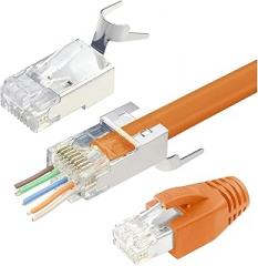 Cat7 Cat6A RJ45 Shielded Straight Connector 50μ Plated Modular Ethernet Connector with Strain Relief(5PCS,Orange)