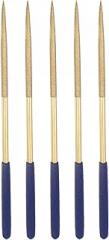 uxcell Diamond Needle Files, 5mm x 180mm Titanium Coated Round Files Hand Tool with TPU Handle for Metal Stone Wood 5pcs