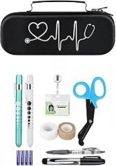 BOVKE Black Stethoscope Case with 12Pcs Nurse Supplies Kit
