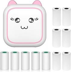 Mini Thermal Printer Multifunction Portable Sticker Instant Photo Inkless Printing Port BT Connection for Smartphone with 6 Paper Rolls 57mm + 5 Self-Adhesive Paper Rolls Compatible with iOS
