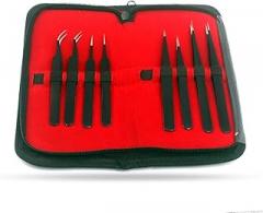 ESD Safe Anti-Static Stainless Steel Tweezers Set for Electronics, Jewelry, Crafts, 8 Piece