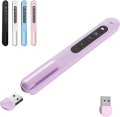 Presentation Clicker with Red Pointer Beam, 328ft Long-Range Wireless Presenter with Magnetic USB Receiver, PowerPoint Clicker Compatible with Windows, macOS & Google Slides, USB A, Purple